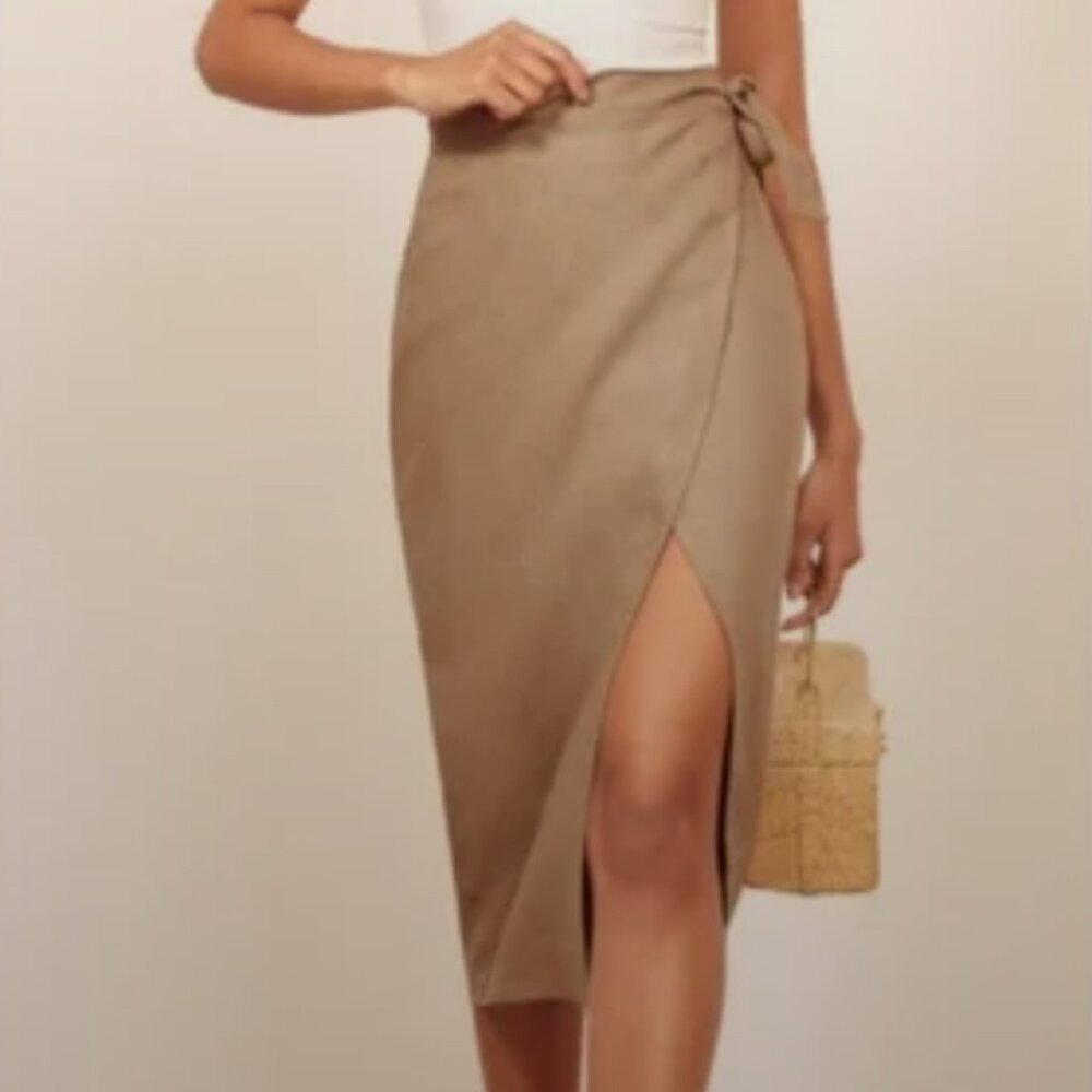 Reformation Florence Linen Midi Wrap Skirt